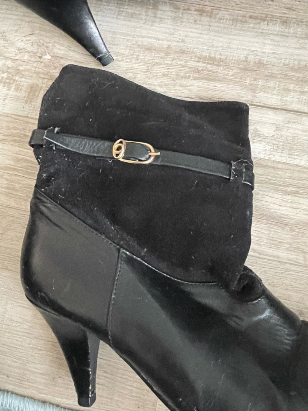 Women's Black Suede & Leather Ankle Boot with Accent Buckle